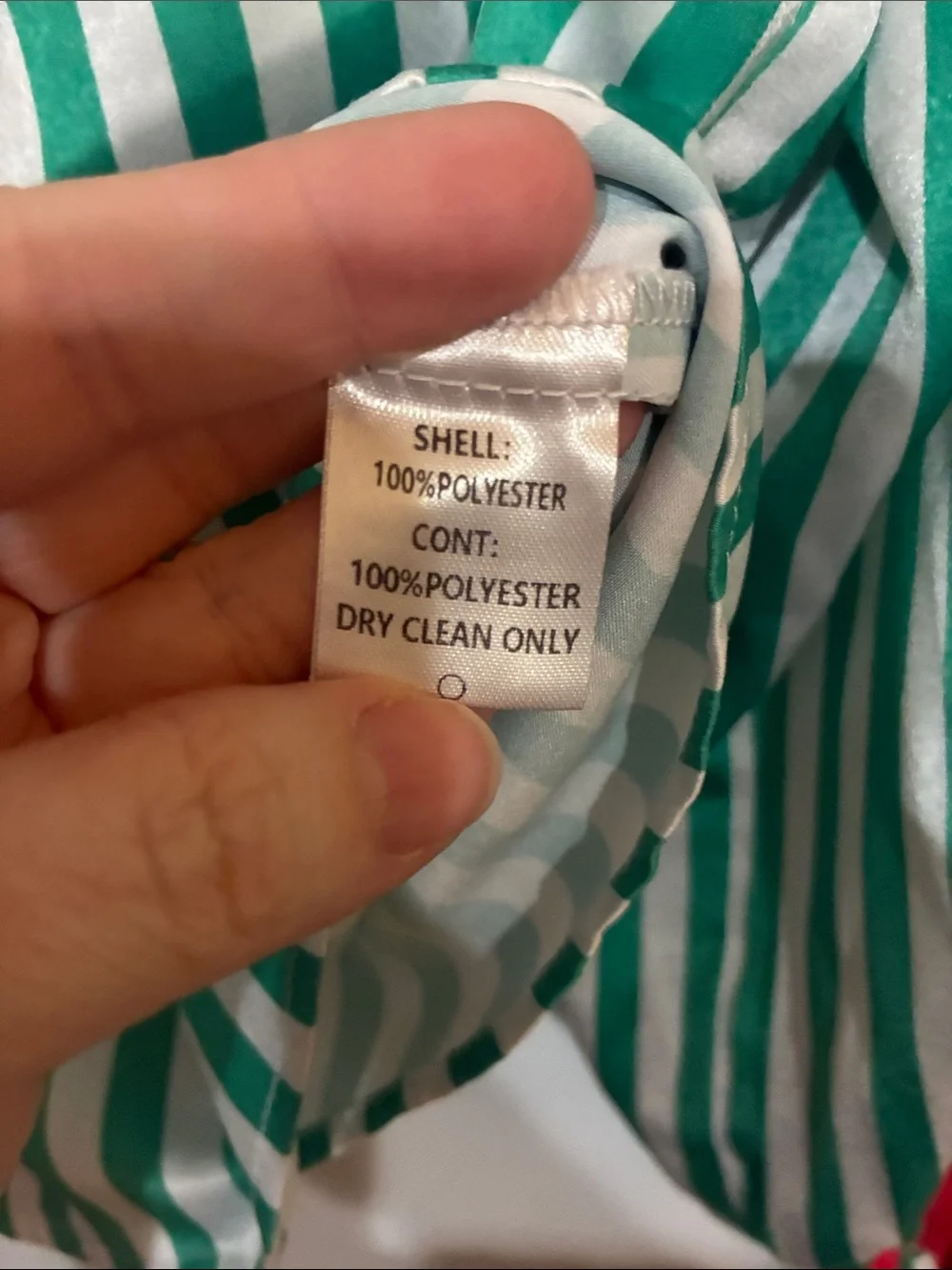 Altar'd State Green and White Striped Satin Pajama Top with Red Trim
